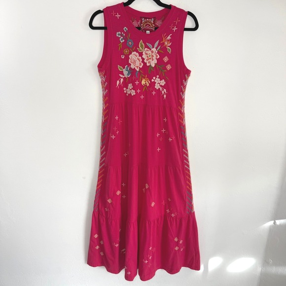 Johnny Was Ceretti Tiered Maxi Dress Pink Tiered Small Boho Artisan Resort Folk - Picture 2 of 13